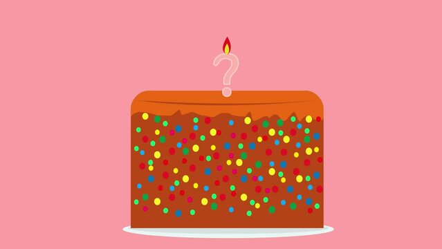 chocolate cake with a candle as a question mark on pink background