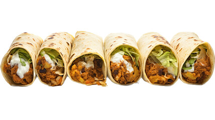 Burritos in a Mexican food-themed, photorealistic illustration in a transparent PNG, cutout, and isolated. generative ai