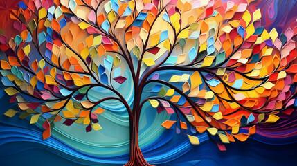 Brighten Your Space: Colorful Tree Mural Wallpaper