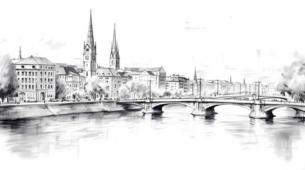 Obraz premium Illustration of beautiful view of the city of Zurich, Switzerland