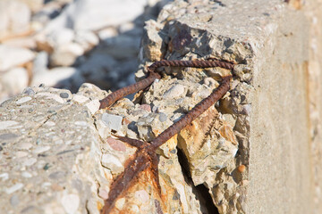 Old reinforced concrete structure without concrete cover protection due oxidation with damaged and