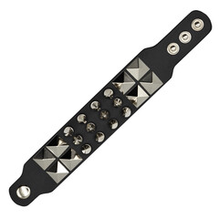 Black leather bracelet with spikes, pyramids. An accessory for rockers, bikers, metalheads, goths...