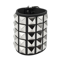 Black leather bracelet with spikes, pyramids. An accessory for rockers, bikers, metalheads, goths...