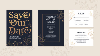 Wedding Invitation and Save the Date Template with Floral Design. Decorative Vector Illustration.