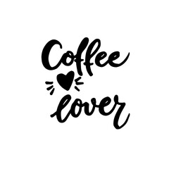 Phrase  coffee lover,  vector lettering logotype, coffee signboard. Hand drawn lettering quote for cafe and restaurant.  Ink illustration. Modern brush calligraphy.