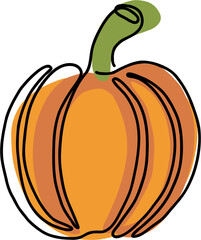continuous freehand drawing of pumpkin.