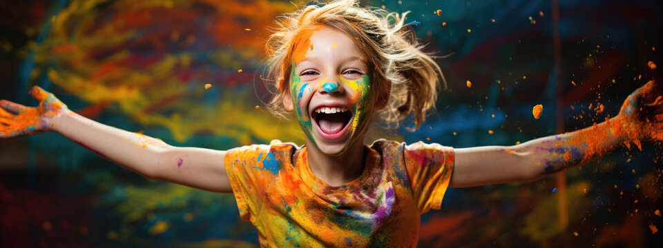 Little kid covered in paint