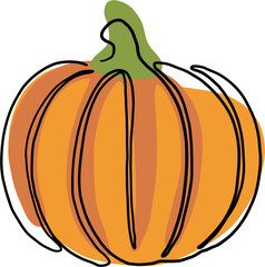 continuous freehand drawing of pumpkin.