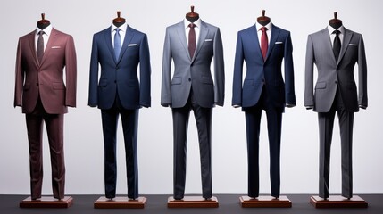 diverse collection of men's suits showcased on a pristine white background. Choose your signature style.