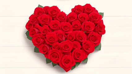 ハートの形により集めた赤いバラ