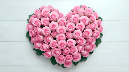 ハートの形により集めたピンク色のバラ