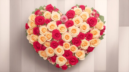 ハートの形により集めた様々な色のバラ