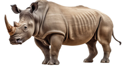 Obraz premium a Rhinoceros, full body in a 3/4 view, in an isolated and transparent PNG in a Wildlife-themed, photorealistic illustration. Generative ai