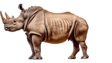 Fototapeta premium a Rhinoceros, full body in a side view, in an isolated and transparent PNG in a Wildlife-themed, photorealistic illustration. Generative ai