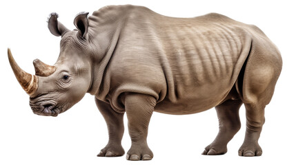 Fototapeta premium a Rhinoceros, full body in a side view, in an isolated and transparent PNG in a Wildlife-themed, photorealistic illustration. Generative ai