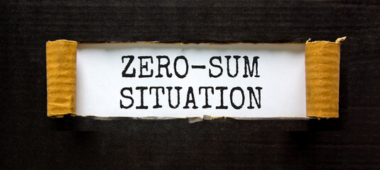Zero-sum situation symbol. Concept words Zero-sum situation on beautiful white paper. Beautiful black paper background. Business psychology zero-sum situation concept. Copy space.