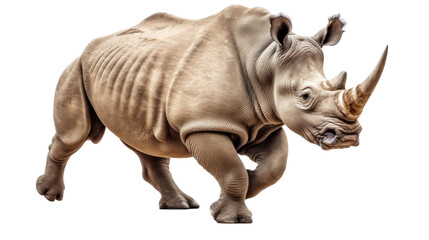 a Rhinoceros running in different positions in a Nature-themed, photorealistic illustration in a transparent PNG, and isolated. Generative ai