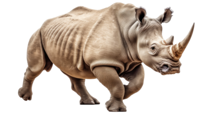 a Rhinoceros running in different positions in a Nature-themed, photorealistic illustration in a transparent PNG, and isolated. Generative ai