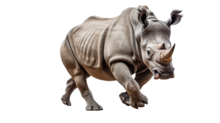 a Rhinoceros running in different positions in a Nature-themed, photorealistic illustration in a transparent PNG, and isolated. Generative ai
