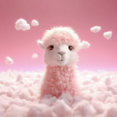 Pink fluffy llama on a pink background