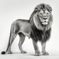 Black and white Lion on a white background