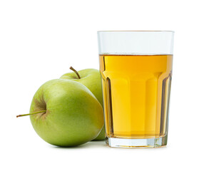 Apple juice with apples isolated on white background