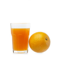 Orange juice with oranges isolated on white background