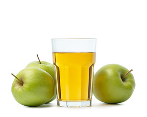 Apple juice with apples isolated on white background