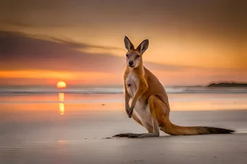 Fotobehang kangaroo at sunset © Sofia Saif