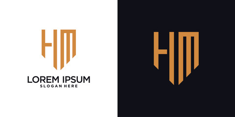 Obraz premium Monogram logo design initial letter h combined with shield element and creative concept