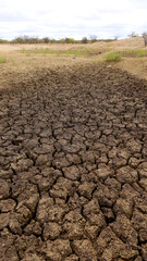 curaca, bahia, brazil - september 17, 2023: view of cracked earth in a dry dam due to drought in...
