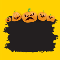 Halloween web black grunge Banner or poster with Halloween scary pumpkins isolated on orange background . Funky kids Halloween orange banner with space for greeting text or sale