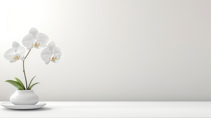 A elegant white vase filled with a beautiful arrangement of white flowers on a table