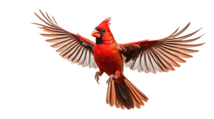 Obraz premium a Northern Cardinal male in-flight in a cutout and isolated Nature-themed, photorealistic illustration in a transparent PNG. Generative ai