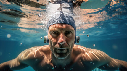 Portrait of a man swimming in a pool