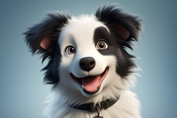 Border Collie dog closeup on a light blue background. Adorable fluffy animal. Generated by generative AI