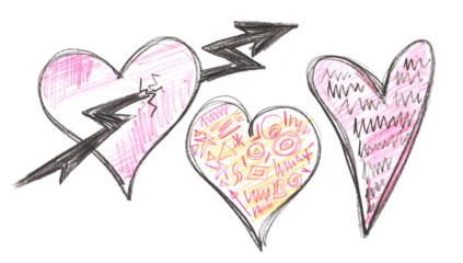 Hand draw icon heart with ornaments watercolor pencil, symbol isolated on white