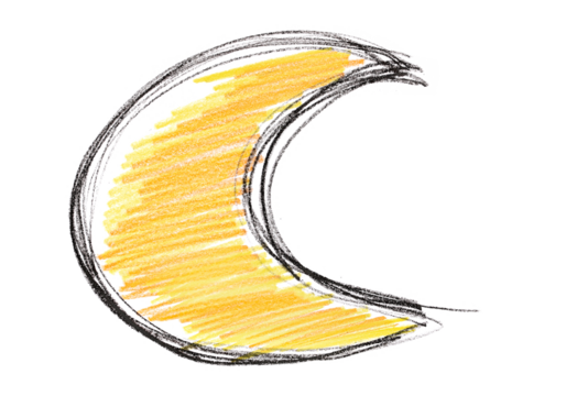 Hand draw icon, watercolor pencil, symbol moon, isolated on white