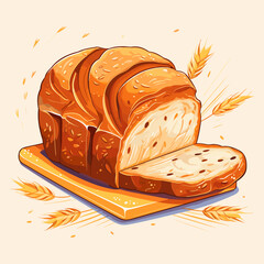 Bread, bakery icon, fresh wheat bread isolated on neutral background