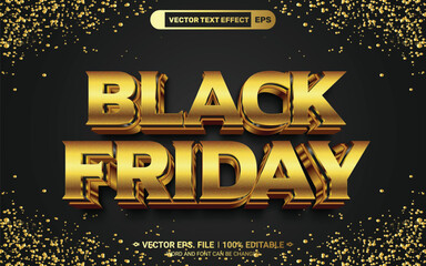 Black friday gold editable 3d vector text effect on glitter background