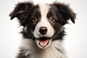 Border Collie dog closeup on a white background. Adorable fluffy animal. Generated by generative AI