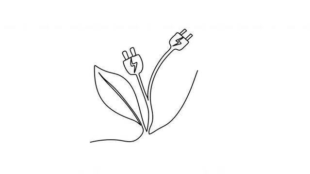 Plant with plug on the place of flower. One line drawing animation.