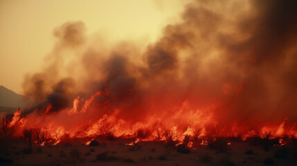 A blazing fire in an open field