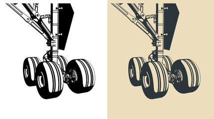 Aircraft landing gear close-up - obrazy, fototapety, plakaty