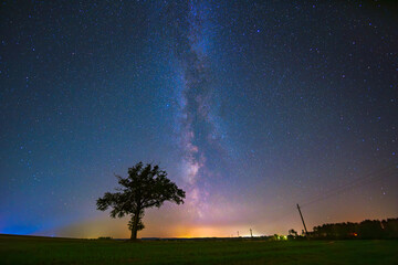 Night landscape with colorful Milky Way, autumn sky
