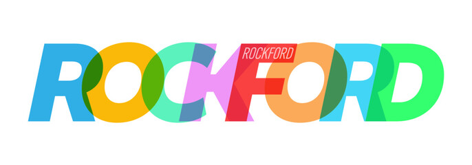 ROCKFORD. The name of the city on a white background. Vector design template for poster, postcard, banner