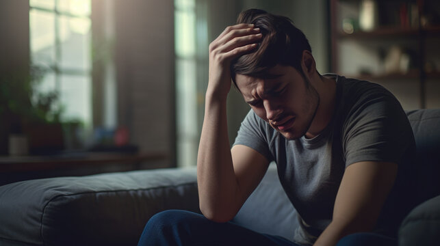 Man suffers from headaches sitting at home