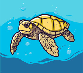 Sea Turtle Turquoise Oceanlife Cartoon Vector Art