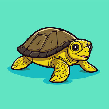 Sea Turtle Turquoise Oceanlife Cartoon Vector Art