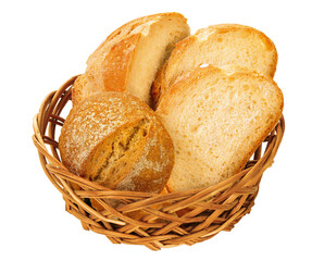 cesta de palha com pães variados isolado em fundo transparente 